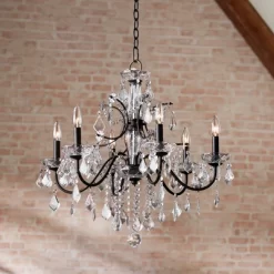 Vienna Full Spectrum DeMallo Dark Bronze Chandelier 26" Wide French Scroll Arm Clear Crystal 6-Light Fixture For Dining Room Home Foyer Kitchen Island