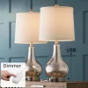 360 Lighting Ledger Modern Accent Table Lamps 21 3/4" High Set Of 2 Mercury Glass With USB Charging Port Table Top Dimmers Off-White Shade For Desk