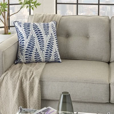 18"x18" Printed Leaves Square Throw Pillow Blue - Mina Victory 1 18"x18" Printed Leaves Square Throw Pillow Blue - Mina Victory