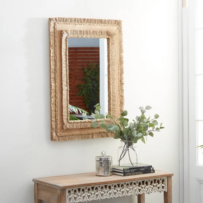Bohemian Wood Rectangle Wall Mirror Brown - Olivia & May 1 Bohemian Wood Rectangle Wall Mirror Brown - Olivia & May
