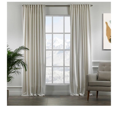 Towels Beyond Extra Long Room Darkening Faux Velvet Curtain Panels Set Of 2, Off White 2 Towels Beyond Extra Long Room Darkening Faux Velvet Curtain Panels Set Of 2, Off White - Image 2