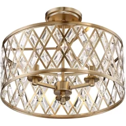 Possini Euro Design Tanz Modern Ceiling Light Semi Flush Mount Fixture 16 1/2" Wide Satin Brass 3-Light Clear Glass Crystal For Bedroom Kitchen House -Home Decoration Store GUEST 55583c83 3f1a 491e 99f0 721cc5f30cd0