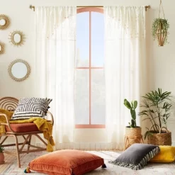 Home Decoration Store 52 1pc Sheer Banded Geo Macrame Window Curtain Panel White - Opalhouse™ Designed With Jungalow™