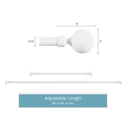 3/4-Inch Curtain Rod- Decorative Ball Finials And Hardware- For Home Decor In Bedroom And Kitchen- 48-84-Inch By Hastings Home (White)