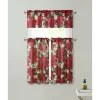 Kate Aurora Holiday Classic Poinsettia Christmas 3 Pc Kitchen Curtain Tier & Valance Set - 57 In. W X 36 In. L