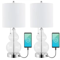 (Set Of 2) 22" Cora Classic Vintage Glass LED Table Lamp With USB Charging Port (Includes LED Light Bulb) - JONATHAN Y -Home Decoration Store GUEST 57fadd29 6d1a 4b91 93bd 3c824ae6afe3