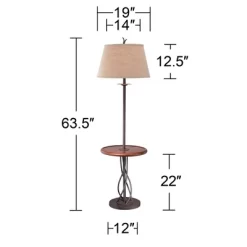 Franklin Iron Works Rustic Floor Lamp With Table 63.5" Tall Wood Twisted Iron Base Linen Empire Shade For Living Room Reading Bedroom -Home Decoration Store GUEST 5ba0ca2d e88e 4cf0 84e3 2434ff9aabf0