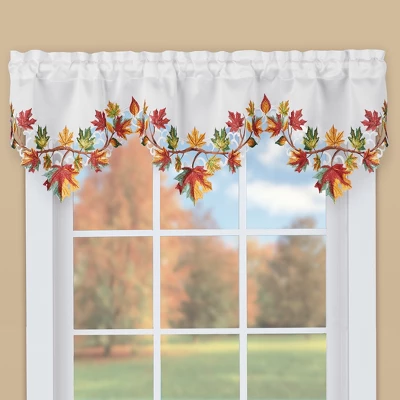 Collections Etc Lovely Embroidered Leaf Border Window Valance 1 Collections Etc Lovely Embroidered Leaf Border Window Valance