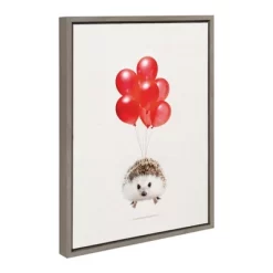 18" X 24" Sylvie Hedgehog Balloons Framed Canvas Wall Art By Amy Peterson Gray - DesignOvation
