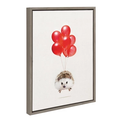 18" X 24" Sylvie Hedgehog Balloons Framed Canvas Wall Art By Amy Peterson Gray - DesignOvation 1 18" X 24" Sylvie Hedgehog Balloons Framed Canvas Wall Art By Amy Peterson Gray - DesignOvation