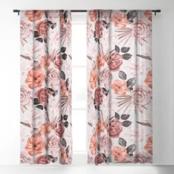 Marta Barragan Camarasa Terracotta Flowered Garden Single Panel Sheer Window Curtain - Deny Designs