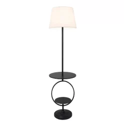 Bedside Nightstand End Table Dual Shelf Decorative Floor Lamp Black - Elegant Designs