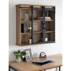 30" X 28" Barnhardt Decorative Wooden Wall Cabinet With 2 Sliding Glass Doors Rustic Brown - Kate & Laurel All Things Decor -Home Decoration Store GUEST 6563da48 2604 46d1 aead d3b7e771e0fa