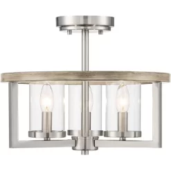 Possini Euro Design Senna Modern Industrial Ceiling Light Semi Flush Mount Fixture 15" Wide Brushed Nickel Gray Wood 3-Light Clear Glass For Bedroom -Home Decoration Store GUEST 66823a90 d9b1 40d9 9cf1 956b7031d5f8