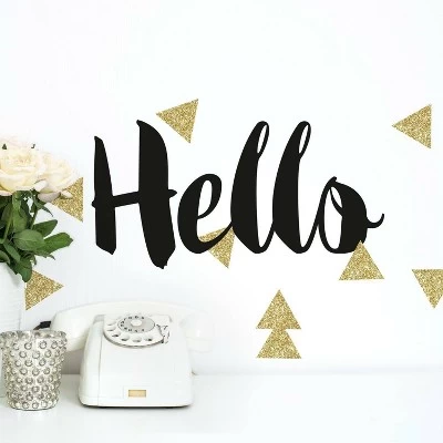 Hello Quote With Glitter Triangles Peel And Stick Wall Decal Black/Gold - RoomMates 1 Hello Quote With Glitter Triangles Peel And Stick Wall Decal Black/Gold - RoomMates