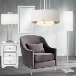 Possini Euro Design Concentric Brushed Nickel Pendant Chandelier 25" Wide Modern White Fabric Drum 4-Light For Dining Room House Foyer Kitchen Island -Home Decoration Store GUEST 66d9ba0e 4c64 4047 86d2 6dca93c49a1a