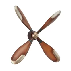 32" X 32" Metal Airplane Propeller 4 Blade Wall Decor With Aviation Detailing Brown - Olivia & May