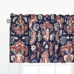 C&F Home Rosamund Damask Cotton Blue Valance Window Treatment Set Of 2