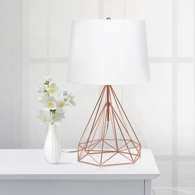 Geometric Wired Table Lamp With Fabric Shade Rose Gold - Lalia Home 2 Geometric Wired Table Lamp With Fabric Shade Rose Gold - Lalia Home - Image 2