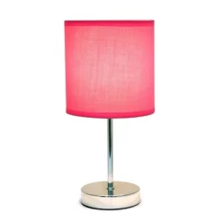 11.81" Traditional Petite Metal Stick Bedside Table Desk Lamp In Chrome With Fabric Shade Vibrant Pink - Creekwood Home -Home Decoration Store GUEST 691764a4 8cae 4fb2 af2f 2b0a8b7c2ad5