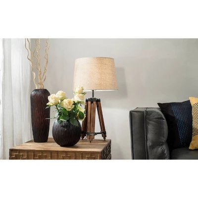 Mariner Tripod Style Wood Floor Lamp With Burlap Drum Shade Rust - Storied Home 11 Mariner Tripod Style Wood Floor Lamp With Burlap Drum Shade Rust - Storied Home - Image 11