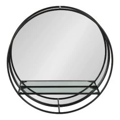 19" Diameter Kei Modern Round Accent Mirror With Shelf Black - Kate & Laurel All Things Decor
