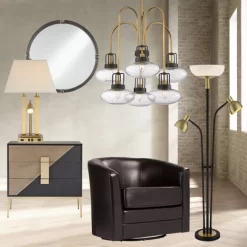 Possini Euro Design Deacon Modern Desk Table Lamp 26" High Brass With USB And AC Power Outlet In Base LED Reading Light Oatmeal Shade For Office Desk -Home Decoration Store GUEST 6ddac17c 39dd 455d b005 aa7caff95063