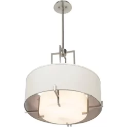 Possini Euro Design Concentric Brushed Nickel Pendant Chandelier 25" Wide Modern White Fabric Drum 4-Light For Dining Room House Foyer Kitchen Island -Home Decoration Store GUEST 6ede5d12 b6eb 4273 8e6a ff58c9353118