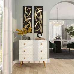 Set Of 2 Metal Abstract Dimensional Wall Decors With Wood Backing Gold - Olivia & May -Home Decoration Store GUEST 6f536456 d4a4 4c13 bd68 5d31c92130b7