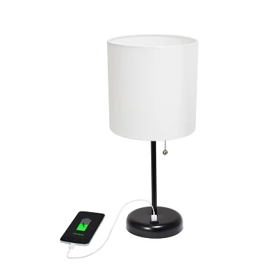 19.5" Bedside USB Port Feature Metal Table Desk Lamp Black With White Fabric Shade - Creekwood Home 3 19.5" Bedside USB Port Feature Metal Table Desk Lamp Black With White Fabric Shade - Creekwood Home - Image 3