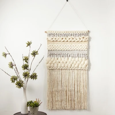 Saro Lifestyle Saro Lifestyle Fringe Braided Design Wall Hanging, Grey, 2 Saro Lifestyle Saro Lifestyle Fringe Braided Design Wall Hanging, Grey, - Image 2