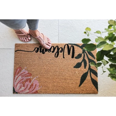 Shiraleah "Welcome" Floral Print Rectangle Doormat 2 Shiraleah "Welcome" Floral Print Rectangle Doormat - Image 2