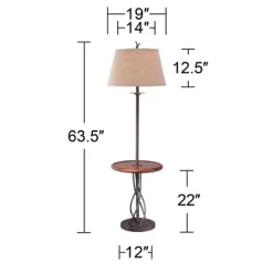 Franklin Iron Works Rustic Floor Lamp With Table 63.5" Tall Wood Twisted Iron Base Linen Empire Shade For Living Room Reading Bedroom -Home Decoration Store GUEST 70dd33f0 cfd0 4634 b698 9cd14a05622e