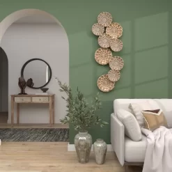 Metal Plate Wall Decor With Embossed Design Gold - Olivia & May -Home Decoration Store GUEST 7185007b 6f61 42d0 ad8a 638a06402f4b