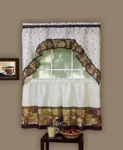 GoodGram Coffee Complete Kitchen Curtain Tier And Swag Set