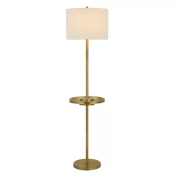 62" Crofton Metal Floor Lamp With USB Ports And Drum Shade Antique Brass - Cal Lighting