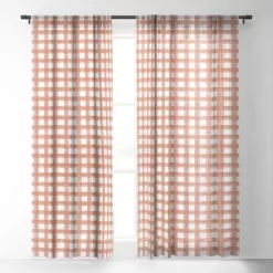 Little Arrow Design Co Watercolor Plaid Terracotta Single Panel Sheer Window Curtain - Deny Designs