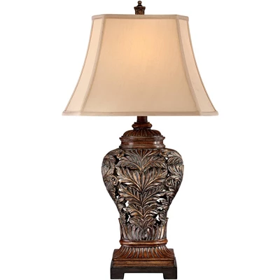 Barnes And Ivy Traditional Table Lamps 32.5" Tall Set Of 2 Bronze Curling Leaves Tan Rectangular Shade For Living Room Family Bedroom Bedside 4 Barnes And Ivy Traditional Table Lamps 32.5" Tall Set Of 2 Bronze Curling Leaves Tan Rectangular Shade For Living Room Family Bedroom Bedside - Image 4