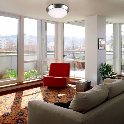 360 Lighting Modern Ceiling Light Flush Mount Fixture 13" Wide Brushed Nickel 2-Light Frosted Glass Dome Shade For Bedroom Kitchen Living Room Hallway 3 360 Lighting Modern Ceiling Light Flush Mount Fixture 13" Wide Brushed Nickel 2-Light Frosted Glass Dome Shade For Bedroom Kitchen Living Room Hallway - Image 3