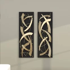 Set Of 2 Metal Abstract Dimensional Wall Decors With Wood Backing Gold - Olivia & May -Home Decoration Store GUEST 7667062d 93de 4fd4 a70b dc3d621fa1c9