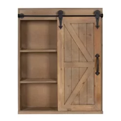 Decorative Wood Wall Storage Cabinet With Vanity Mirror And Sliding Barn Door Rustic Brown - Kate & Laurel All Things Decor -Home Decoration Store GUEST 76cd049a 9936 4003 b29e fdf4e4f18b6c