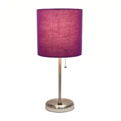19.5" Bedside USB Port Feature Metal Table Desk Lamp Brushed Steel With Purple Fabric Shade - Creekwood Home -Home Decoration Store GUEST 77410bc4 3a1e 4723 bb8f fc28f06fa64c