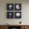 (Set Of 4) 12" Square Ocean Seashells Framed Canvas Decorative Wall Art Set Blue