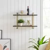 32.3" X 22" 2 Tier Metal And Wood Hanging Bracket Wall Mounted Shelf Gold - Danya B.