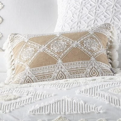 Harleson - Diamond Ikat Tassel Pillow - Natural Tan & White - Levtex Home 1 Harleson - Diamond Ikat Tassel Pillow - Natural Tan & White - Levtex Home