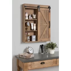Decorative Wood Wall Storage Cabinet With Vanity Mirror And Sliding Barn Door Rustic Brown - Kate & Laurel All Things Decor -Home Decoration Store GUEST 7d8735b3 1d0c 41e3 b438 f13cd0a624b5