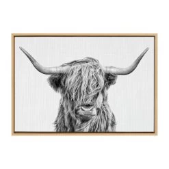 23" X 33" Sylvie Highland Cow II Framed Canvas By Simon Te Of Tai Prints Natural - Kate & Laurel All Things Decor