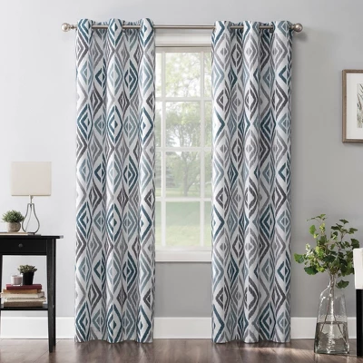 Hana Ikat Geometric Semi-Sheer Grommet Curtain Panel Teal - No.918 5 Hana Ikat Geometric Semi-Sheer Grommet Curtain Panel Teal - No.918 - Image 5