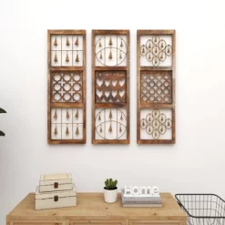 Wood Geometric Intricately Carved Wall Decor With Bells Set Of 3 Brown - Olivia & May -Home Decoration Store GUEST 7f418bfe d712 42ef 8c91 3eb12ab889cd