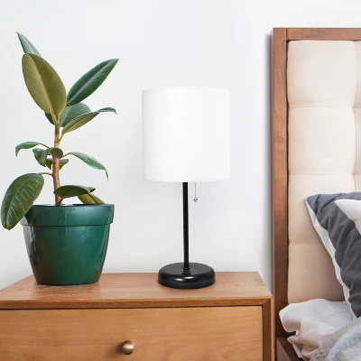 19.5" Bedside USB Port Feature Metal Table Desk Lamp Black With White Fabric Shade - Creekwood Home 7 19.5" Bedside USB Port Feature Metal Table Desk Lamp Black With White Fabric Shade - Creekwood Home - Image 7